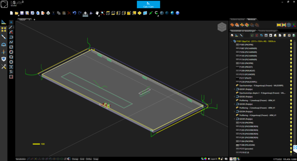 Pro2CNC Screenshot - CNC programma van buitendeur in bSolid software